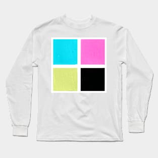 Inverted Blue Pink Green Geometric Abstract Acrylic Painting Long Sleeve T-Shirt